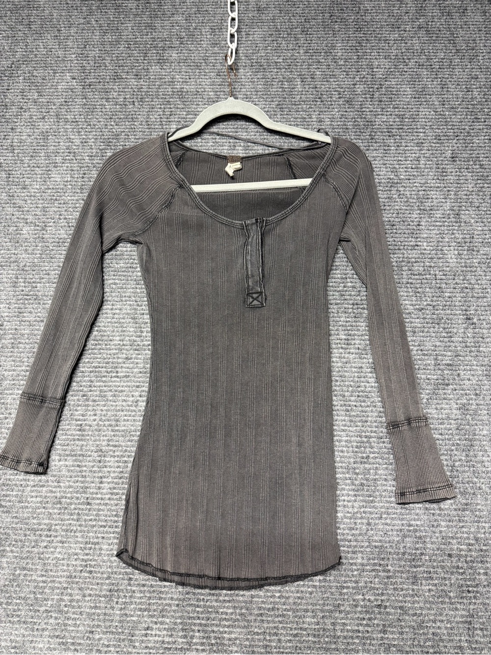 We The Free Ribbed Henley Long-Sleeve Top - Charcoal